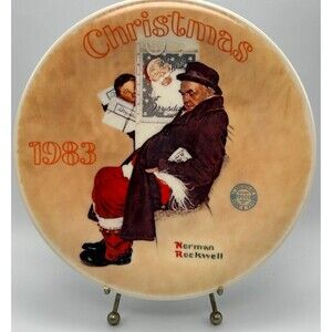 VINTAGE Knowles Norman Rockwell Santa Subway 8" Plate- Christmas 1983 - w/ COA